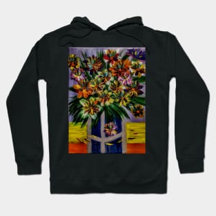 beautiful lovely boutique of abstract vibrant colorful  flowers in a tall glass vase Hoodie